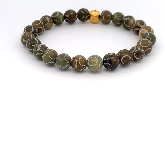 24K Gold Money Bag Lucky Charm Bracelet Gemstones Brown Multicolor Carved Jade - Picture 4 of 8